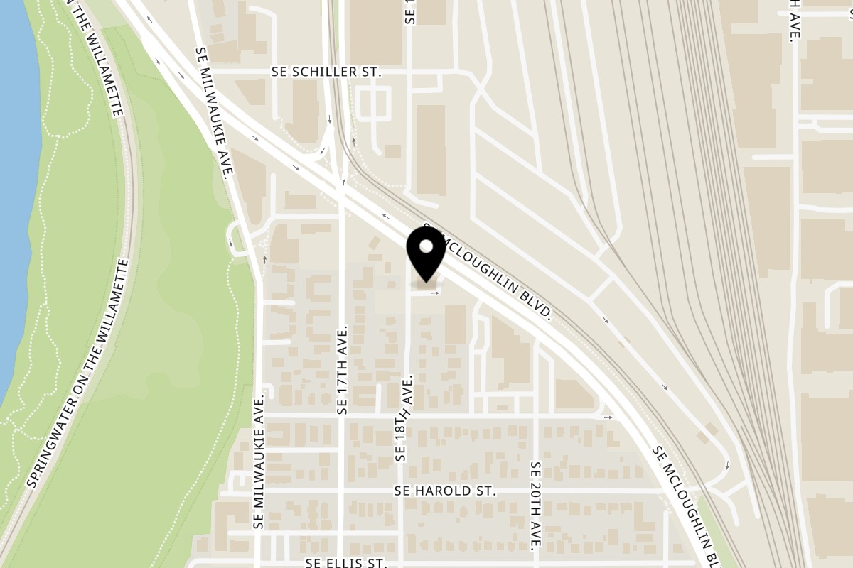 Map showing the location of Crazy For Pizza on 5145 SE McLoughlin Blvd suite b in Portland